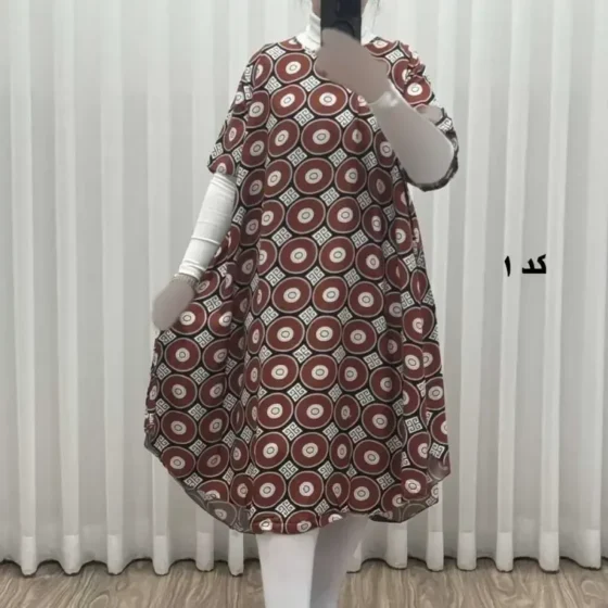 پیراهن ساحلی زنانه نخی آستین کوتاه فری سایز مناسب تا سایز 52