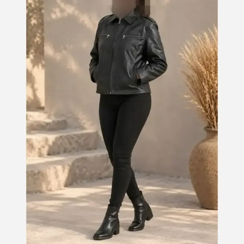 کاپشن چرم زنانه دو زیپ استرکشی شده فری سایز مدل سایرا - تصویر 3