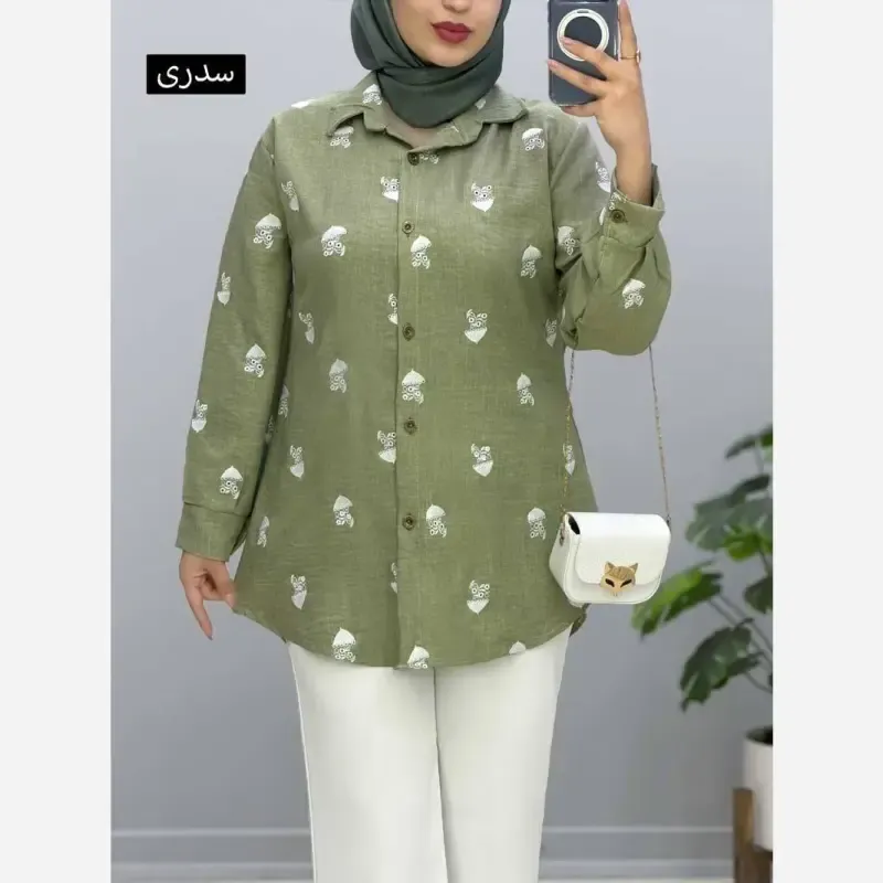 شومیز مانتویی شانتون زنانه فری سایز رنگ بندی - تصویر 4