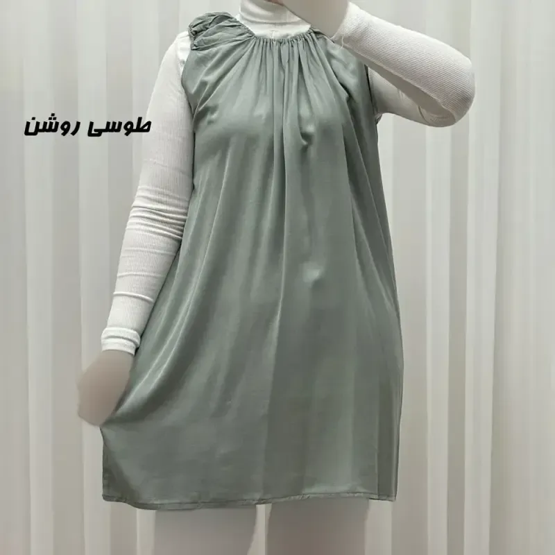سارافون نخی زنانه کوتاه ساده فری سایز مناسب تا سایز 52 - تصویر 6