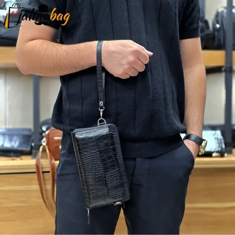 کیف دستی و دوشی چرم طبیعی ظفر دارای بند مچی و بند بلند قابل تنظیم - تصویر 2