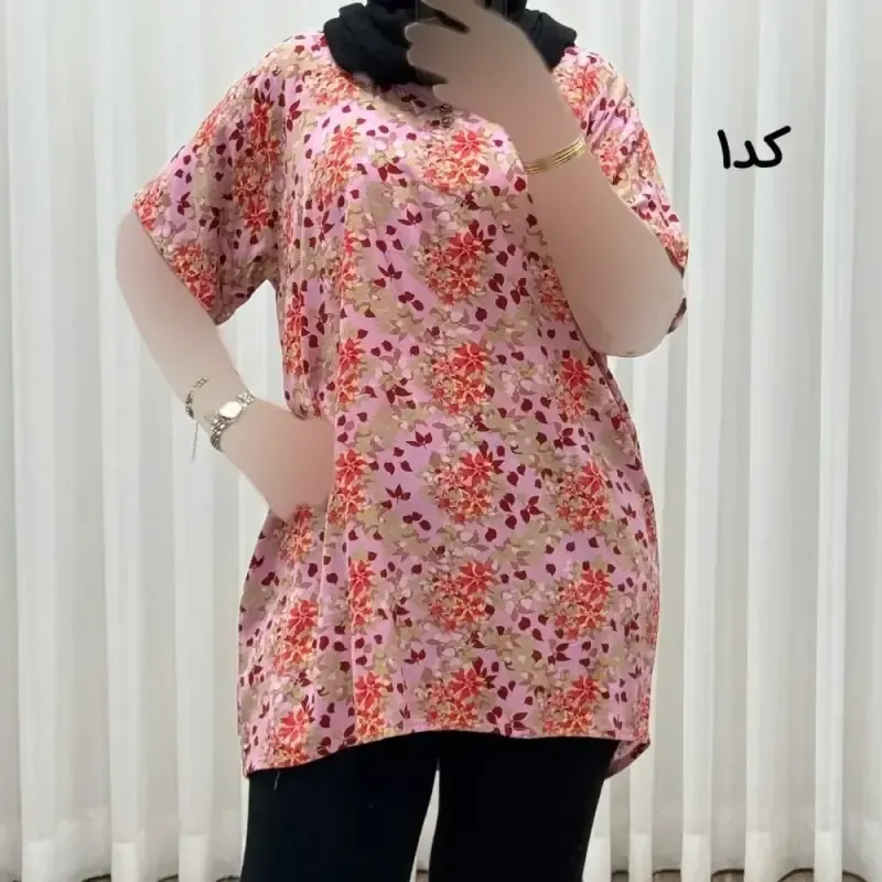 تیشرت نخی فری سایز زنانه مصی کد 1394 تن خور راحت چهارفصل - تصویر 2
