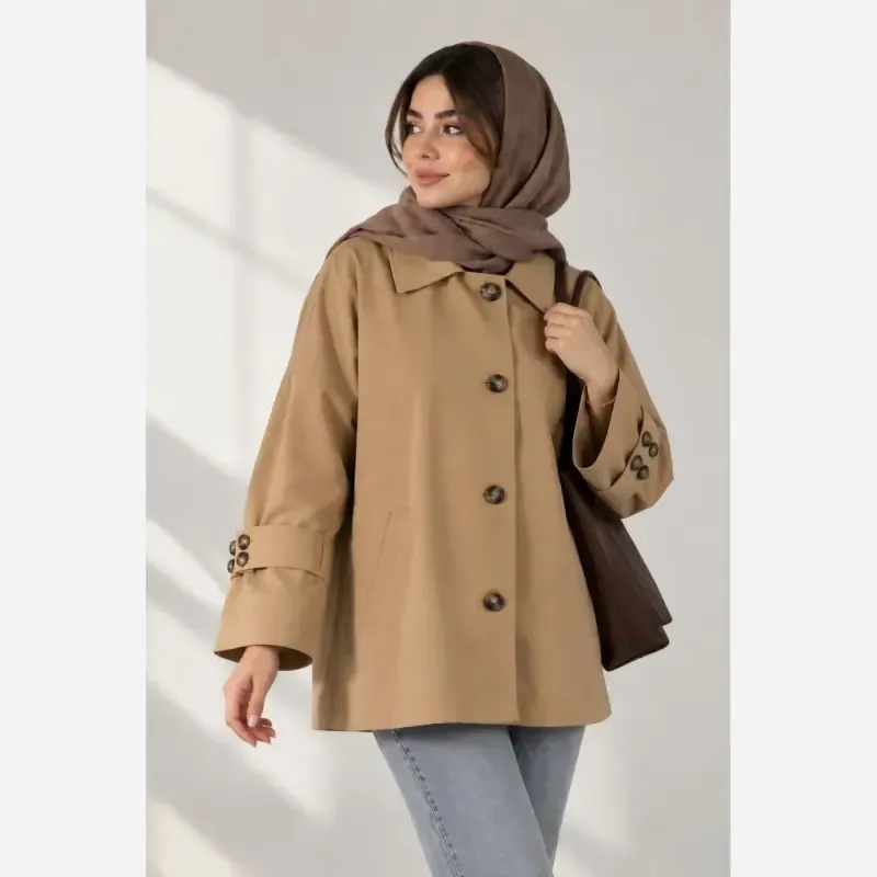 بارانی زنانه کتان زارا آستردار جیبدار فری سایز - تصویر 3