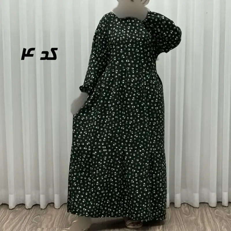 پیراهن بلند زنانه پفکی مدل پاموق فری سایز همراه با کمربند - تصویر 4