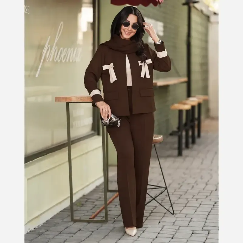 کت شلوار زنانه مجلسی پارچه مازراتی دبل سایز بزرگ و معمولی مدل پاپیون