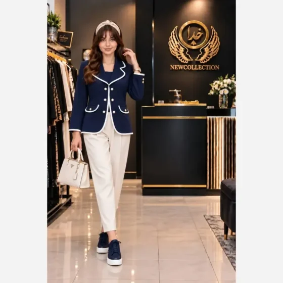 ست کت و شلوار زنانه پاییزه مدل پاپیون جنس سوپرمازراتی فری سایز