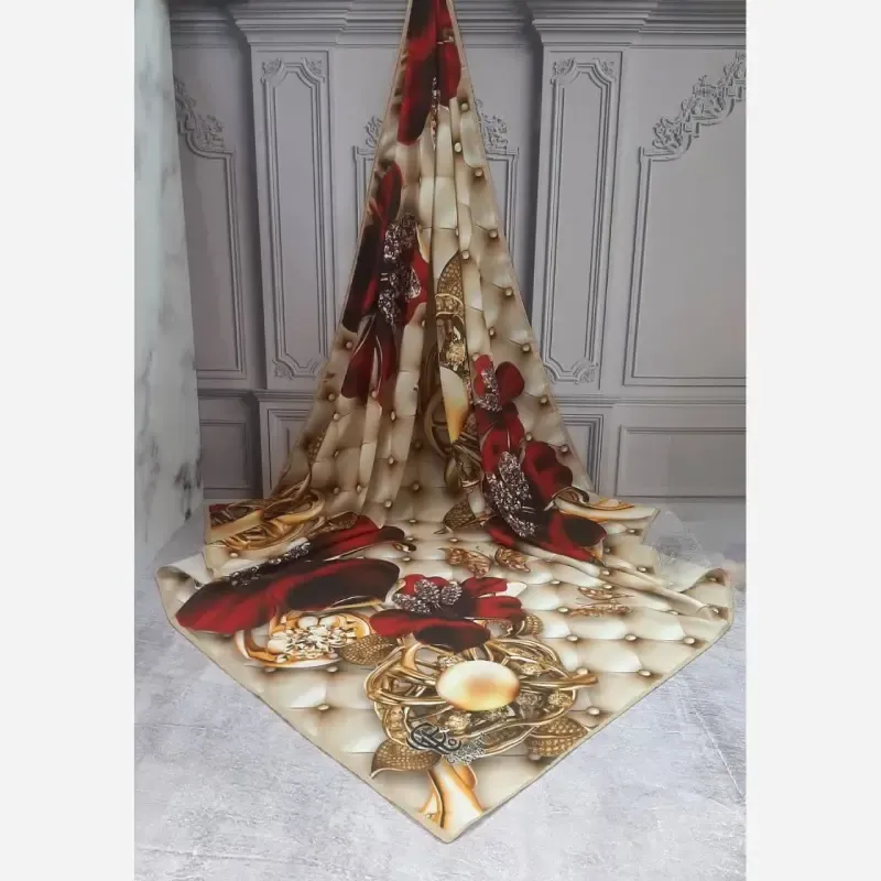 روسری نخی کاستوم طرح شقایق ابعاد 140x140 چرخ دوز - تصویر 5