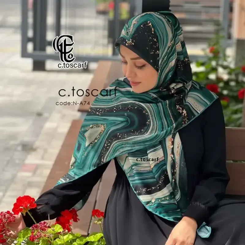 روسری نخی کاستوم طرح رزین سیتو قواره بزرگ 140سانت شیک و خوش ایست - تصویر 2