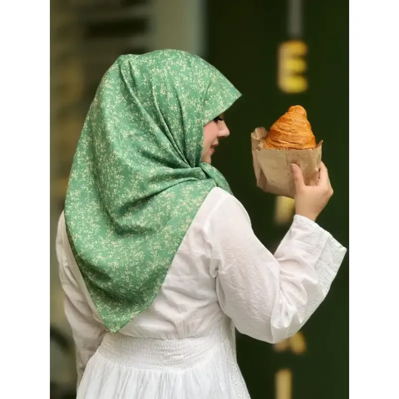 روسری نخی کاستوم طرح سوگند قواره 110 سبز ریز نقش چرخ دوز - تصویر 11
