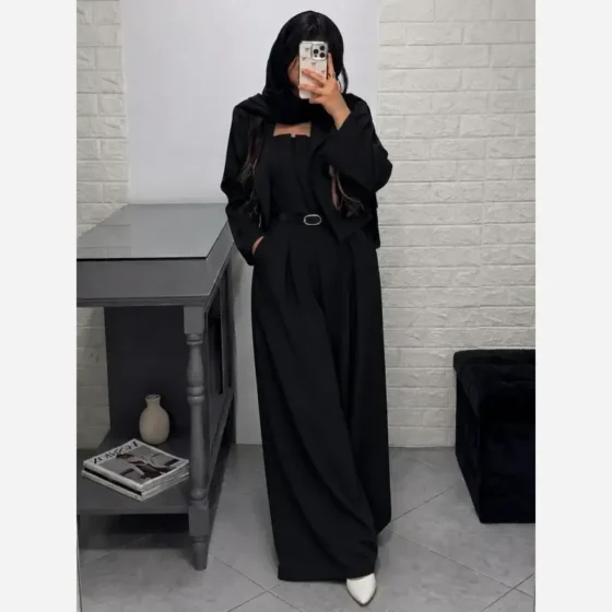 ست کت و سارافون سایز بزرگ یقه دلبری جنس مازراتی گرم بالا رنگ بندی متنوع فری سایز