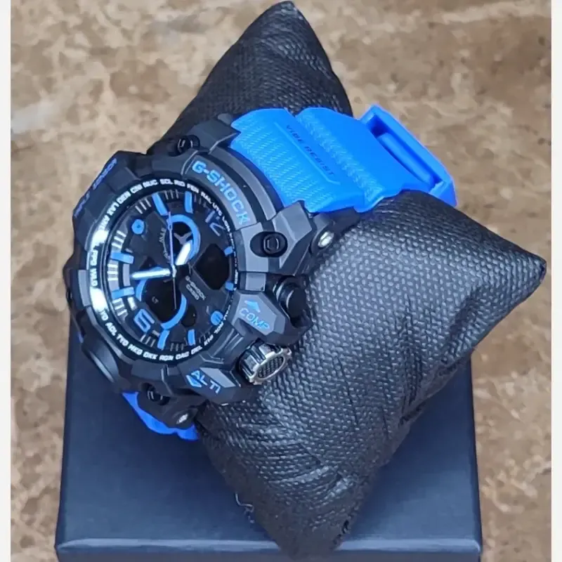 ساعت مچی عقربه ای دیجیتال جی شاک مدل CASIO G-SHOCK 5478 دوزمانه صفحه مشکی بند آبی - تصویر 2