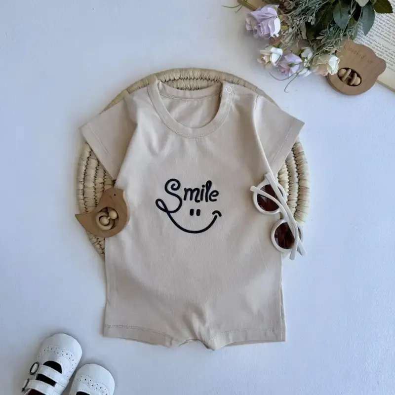 رامپر نوزادی پسرانه طرح smile جنس پنبهای لطیف سایز 6 ماه تا 3 سال - تصویر 9