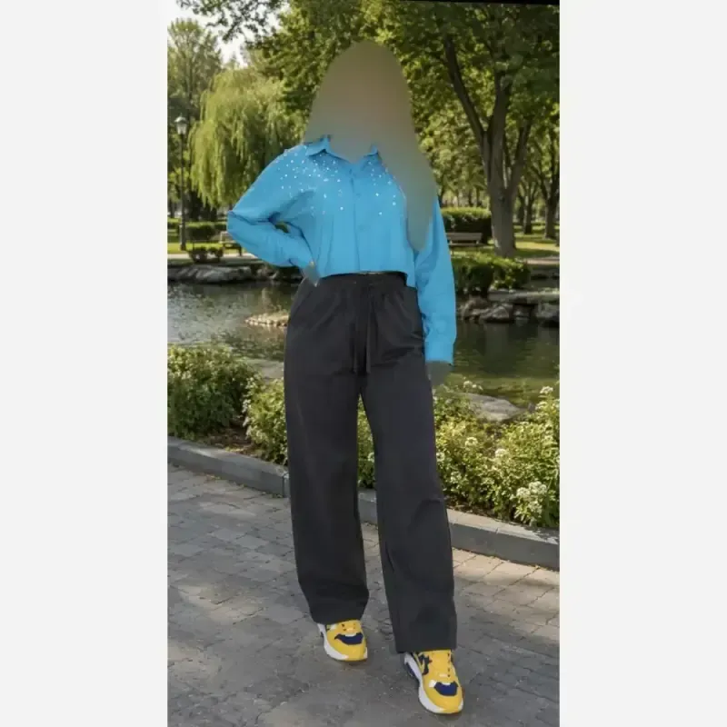 شلوار بگ طرح جین نیل ترک وارداتی کمر کش و کمربند دار - تصویر 17