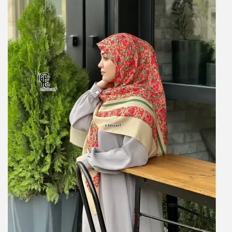 روسری نخ کاستوم طرح گلی سایز 140 - تصویر 4