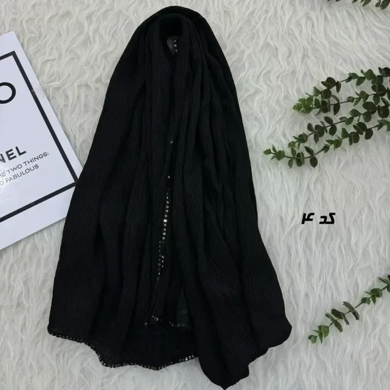 شال نخی مشکی قواره بزرگ 90 در 200 سانتیمتر بدون سُر خوردن و چروک شدن - تصویر 3