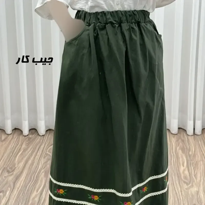 دامن لینن نچرال گلدوزی شده زنانه فری سایز مناسب تا 46 - تصویر 2