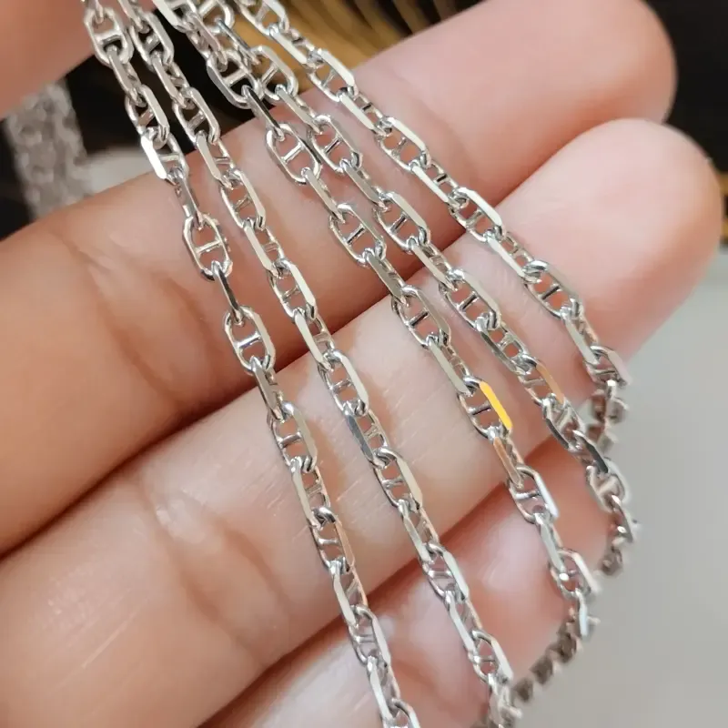 زنجیر نقره عیار 925 ایتالیایی روکش طلا سفید 50 سانت - تصویر 2
