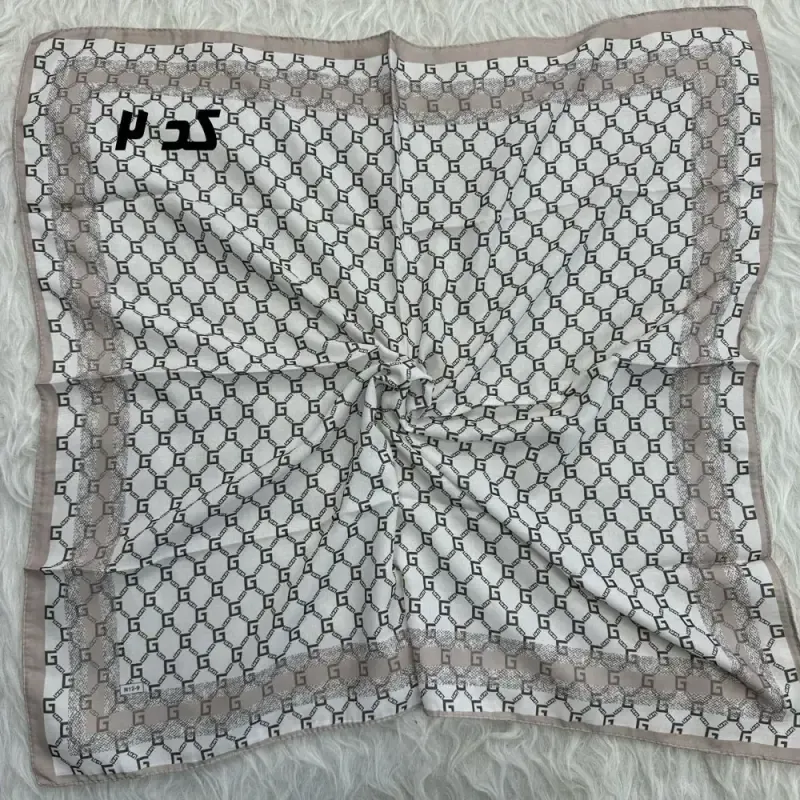 مینی اسکارف نخی نسکافه ای طرح دار قواره 65 در 65 سانتی متر - تصویر 5