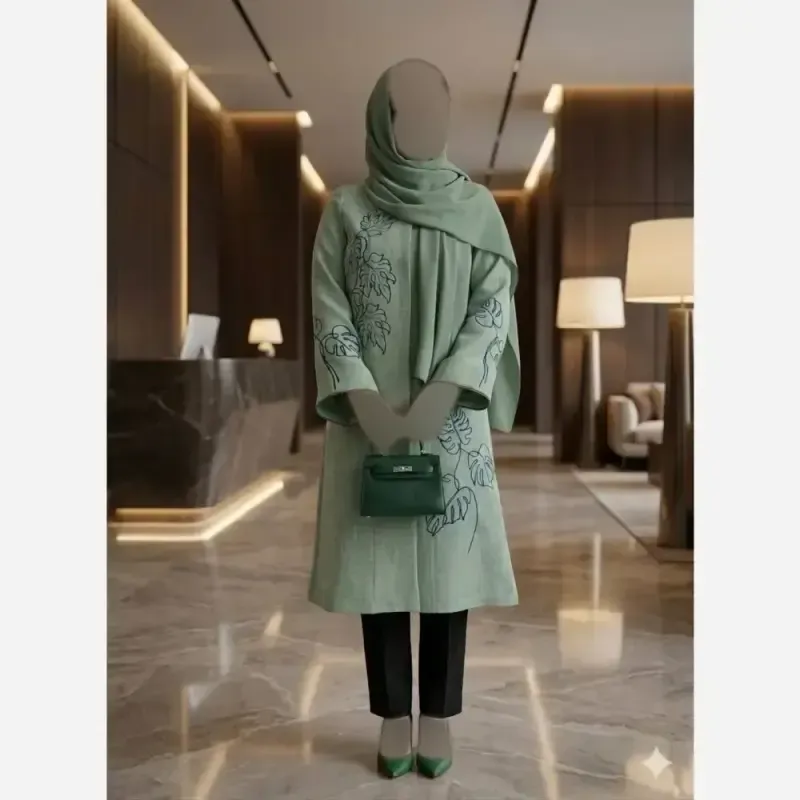 مانتو گلدوزی شده مدل نیاز پارچه شانتون اسلپ قد 105 سانتی متر - تصویر 9