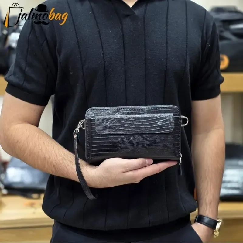 کیف دستی و دوشی چرم طبیعی ظفر دارای بند مچی و بند بلند قابل تنظیم - تصویر 5
