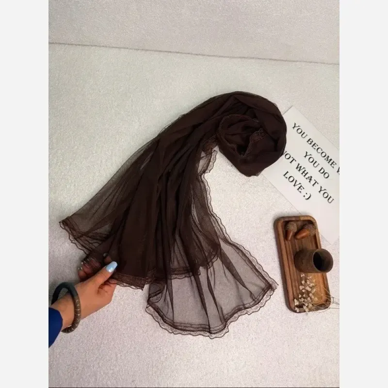 شال مجلسی زنانه دور گیپور مشکی سرمه ای قهوه ای سایز 170 در 50 سانتی متر - تصویر 2