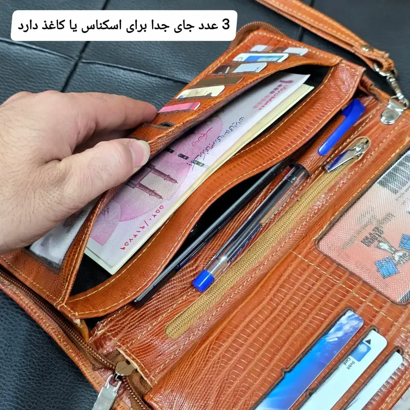 کیف دسته چک چرم طبیعی گاوی مردانه با جای کارت و موبایل - تصویر 14