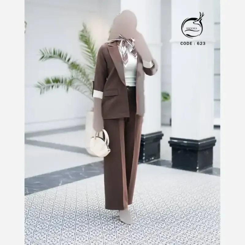 کت و شلوار مزونی دو جیب نما آستین پاکتی سایز بزرگ دو سایزه - تصویر 3