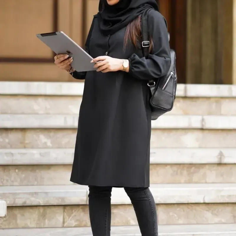 مانتو زنانه مدل شادی جنس پرشیا سایز 1 و 2 رنگ مشکی طوسی نسکافه ای سرمه ای - تصویر 2