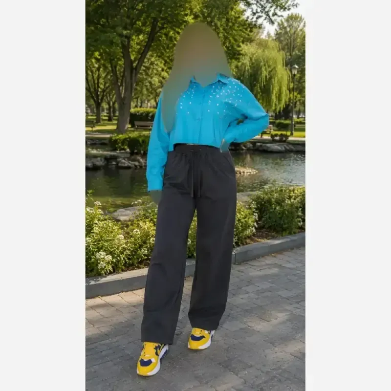 شلوار بگ طرح جین نیل ترک وارداتی کمر کش و کمربند دار - تصویر 14