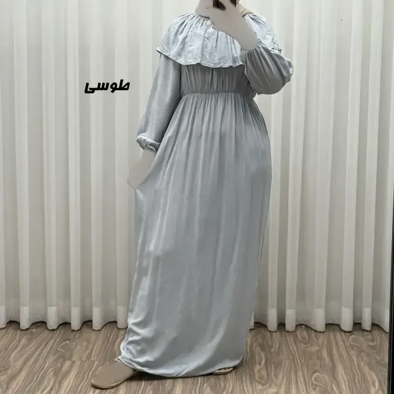 پیراهن ساحلی نخی آستین بلند زنانه و دخترانه فری سایز مدل ملوانی - تصویر 4