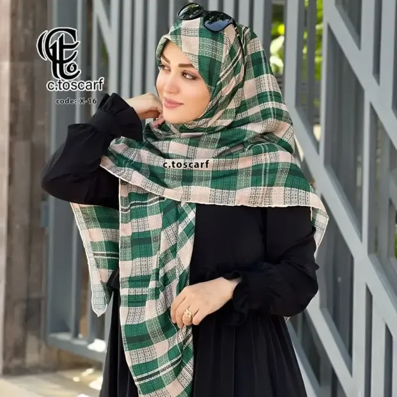 روسری نخی کاستوم طرح آسنات برند سی تو قواره 140 - تصویر 3