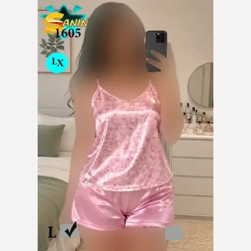 ست لباس خواب سه تیکه ساتن تاپ و شلوارک سایز 36 تا 46 - تصویر 3