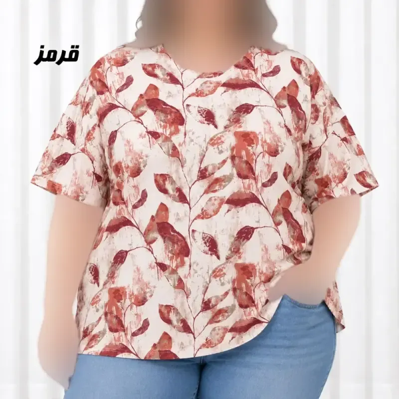 تیشرت زنانه سایز بزرگ کرپ فلورینا فری سایز تا 50 کمربنددار - تصویر 2