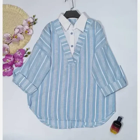 تونیک یقه سفید زنانه مدل پریماه جنس لینن زارا فری سایز
