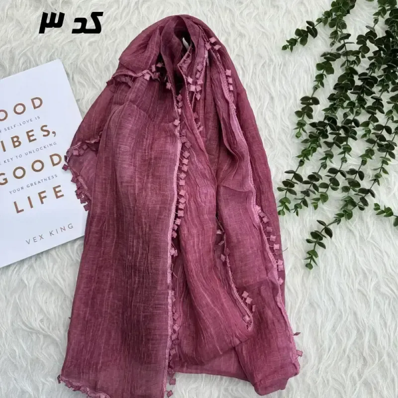 شال نخ کتان سنگشور مجلسی و روزمره قواره 192 در 66 سانت - تصویر 5