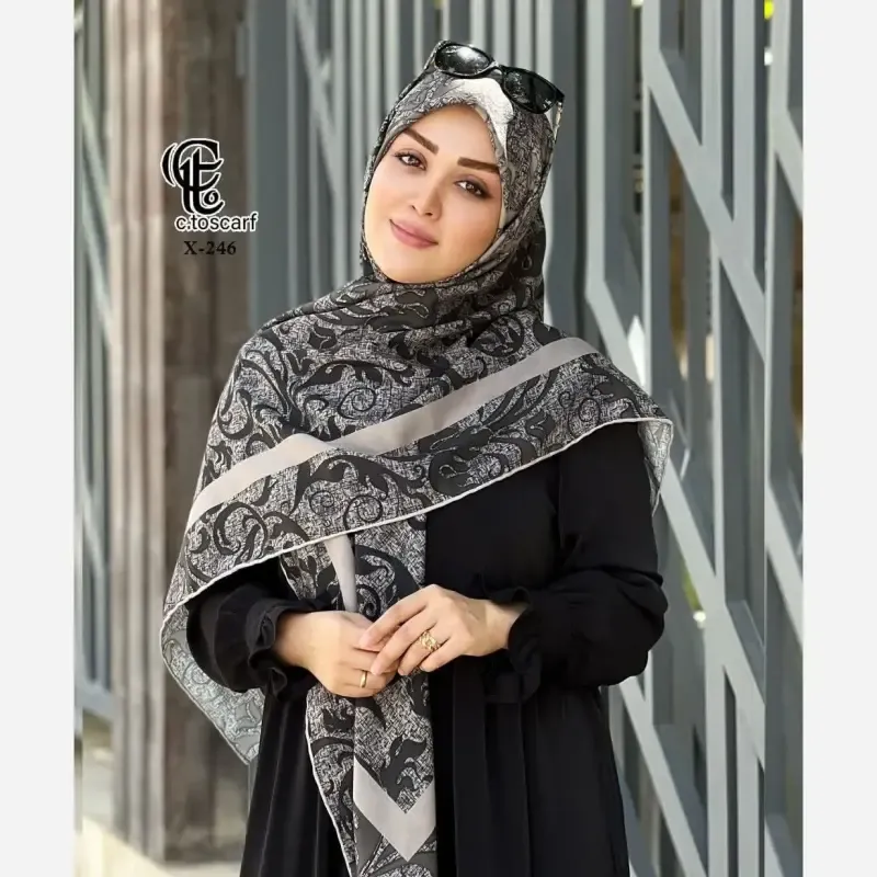 روسری نخ کاستوم طرح گیسو قواره بزرگ 140 سانتیمتر - تصویر 2