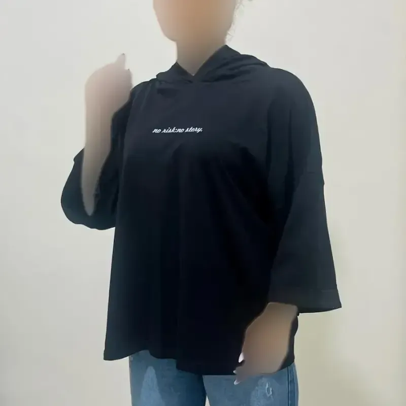 تیشرت باکسی کلاهدار چاپی نخ پنبه لش - تصویر 5