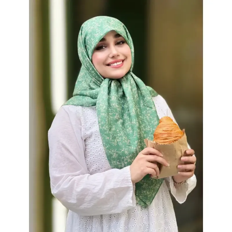 روسری نخی کاستوم طرح سوگند قواره 110 سبز ریز نقش چرخ دوز - تصویر 10