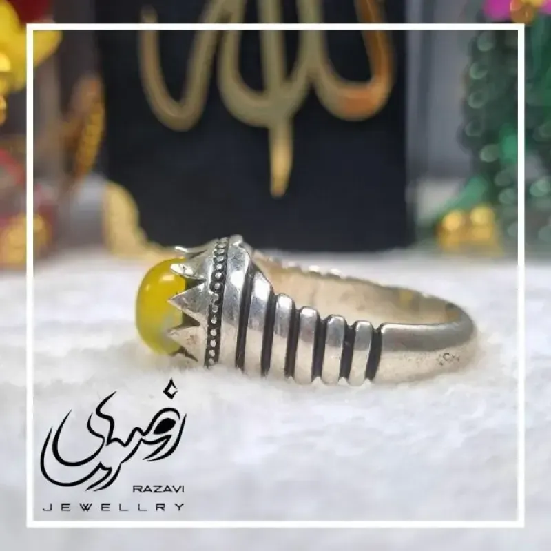 انگشتر نقره مردانه طرح شیر و خورشید با نگین شرف الشمس - تصویر 3
