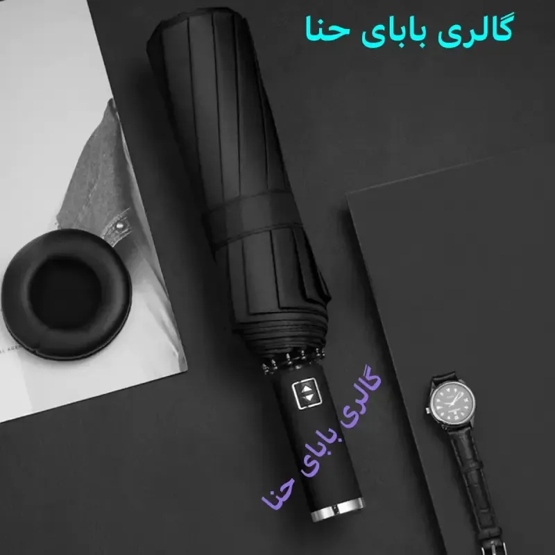 چتر طوفان فول اتوماتیک 10 فنر دورویه ضدباد برزنت نانو دسته استیل آینه ای - تصویر 9