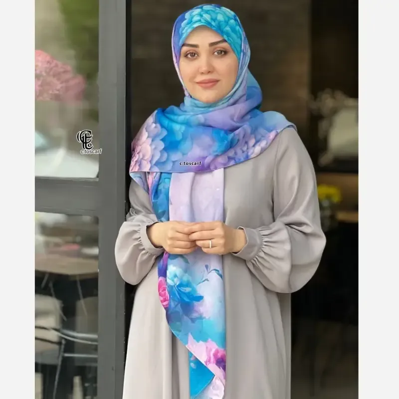 روسری نخ کاستوم طرح درنا سایز 140 صورتی چرخ دوز سیتو - تصویر 6