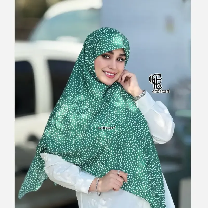 روسری مجلسی طرح سپید قواره 140 نخ کاستوم دور چرخ دوز بدون لیز خوردگی - تصویر 3