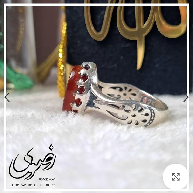 انگشتر نقره زنانه عقیق سرخ حکاکی دست ساز اثر استاد فتح رکاب عیار 925 - تصویر 2