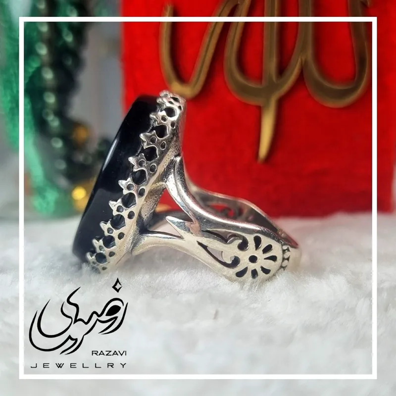 انگشتر مردانه آلیاژ نقره روس عقیق مشکی حکاکی اباالفضل العباس - تصویر 2