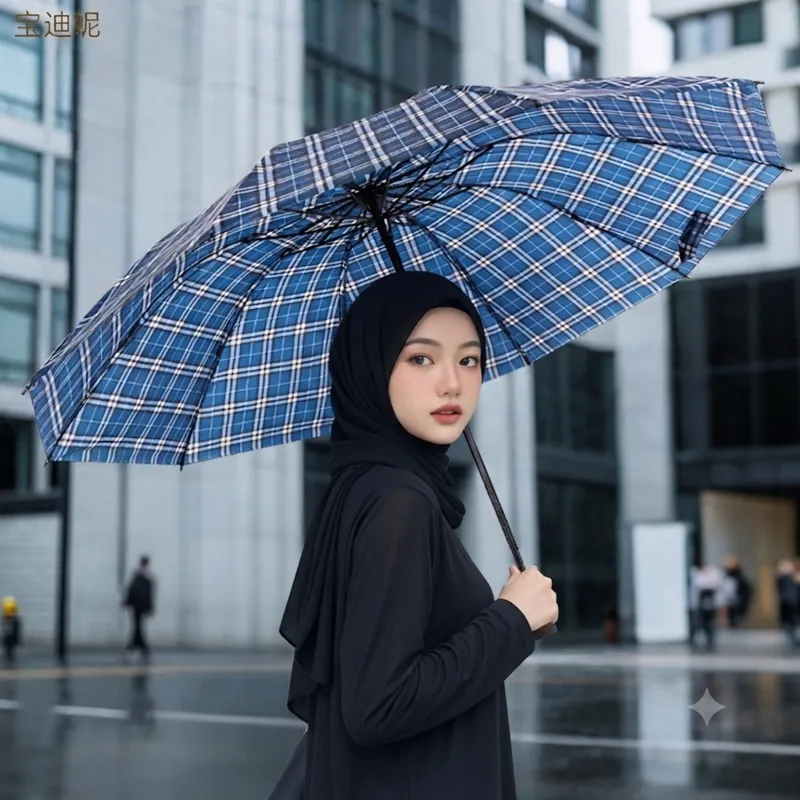 چتر باربری 10 فنره قواره دار دو نفره ضد باد بزرگسال سایز بزرگ رنگ آبی بژ - تصویر 18