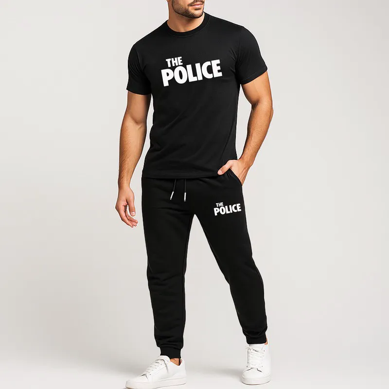 ست تیشرت و شلوار مردانه نخ طرح police آستین کوتاه دو تکه - تصویر 2