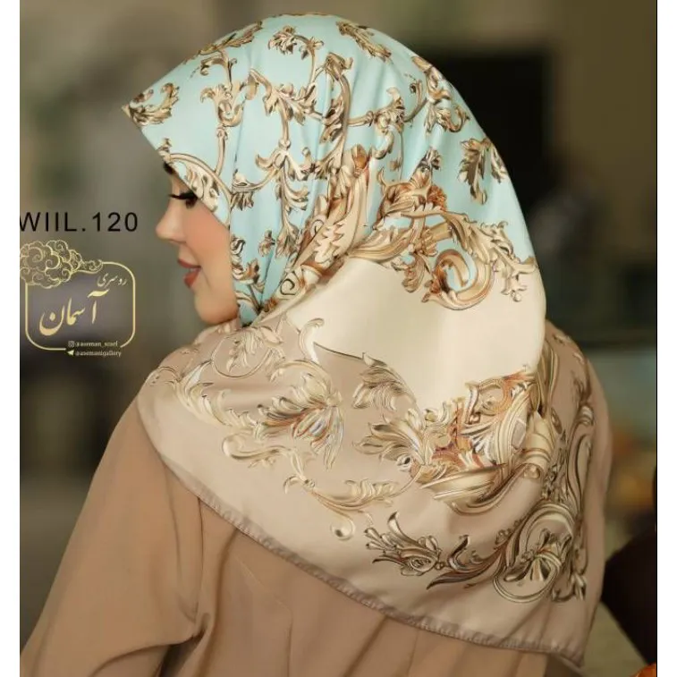 روسری ساتن ابریشم طرح رزیتا قواره 140 دور دوخت مجلسی - تصویر 10