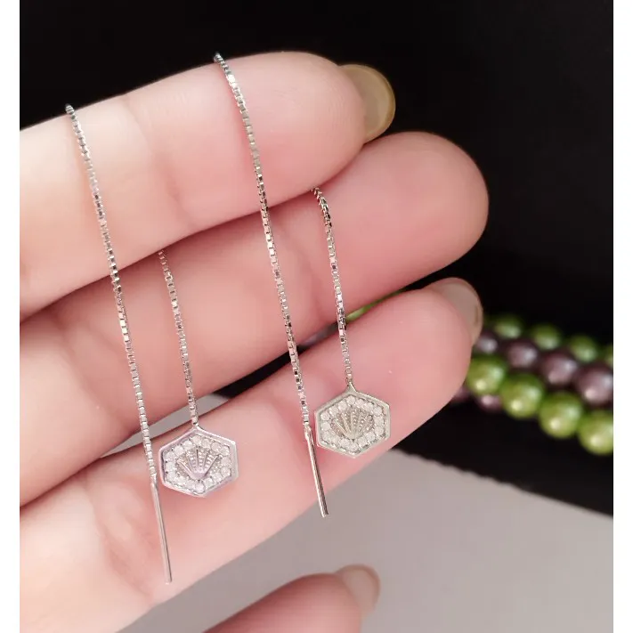 گوشواره نقره بخیه عیار 925 با روکش طلا سفید طرح تاج - تصویر 3