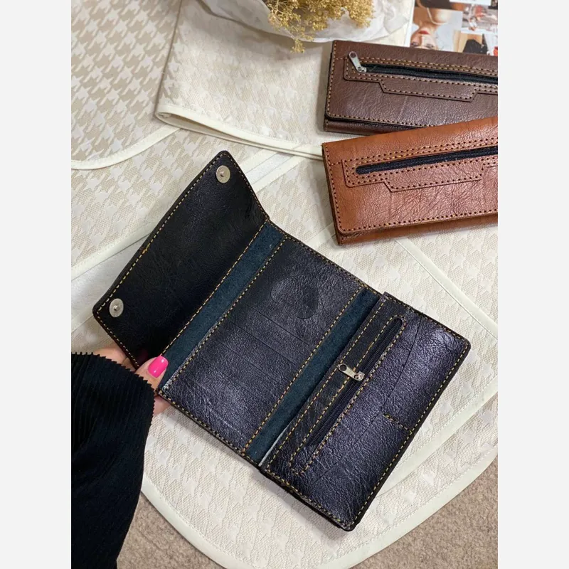 کیف پول و موبایل چرم سه لت مدل عطارد دست دوز چرم خارجی - تصویر 8